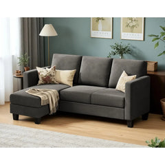 Convertible segmented sofa, 3-seater L-shaped linen sofa Ottoman small sofa, suitable for small apartments and living rooms