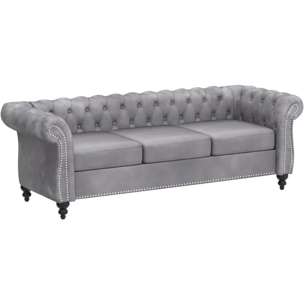 Large Sofa, Velvet Sofa Three-seat Sofa Classic Tufted Chesterfield Settee Sofa Modern 3 Seater Couch Furniture Tufted Back