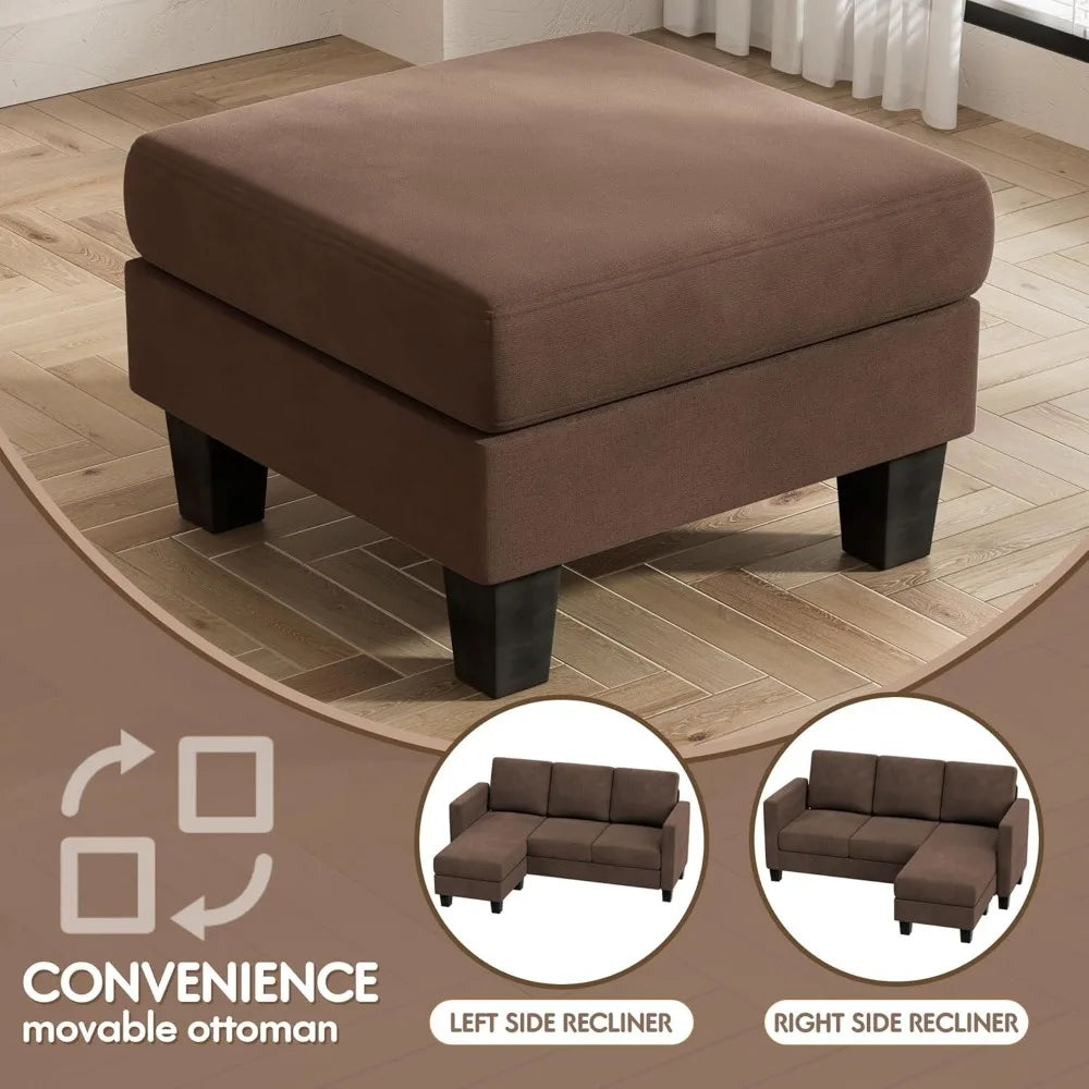 Convertible segmented sofa, 3-seater L-shaped linen sofa Ottoman small sofa, suitable for small apartments and living rooms