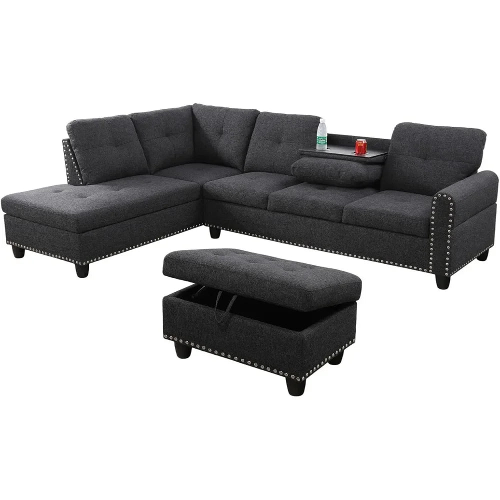 Sofa, Modern Linen Sofas Couches for Living Room Furniture Set, L-Shaped Modular Couch Upholstered Sectional, Living Room Sofa