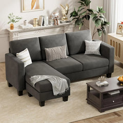 Convertible segmented sofa, 3-seater L-shaped linen sofa Ottoman small sofa, suitable for small apartments and living rooms