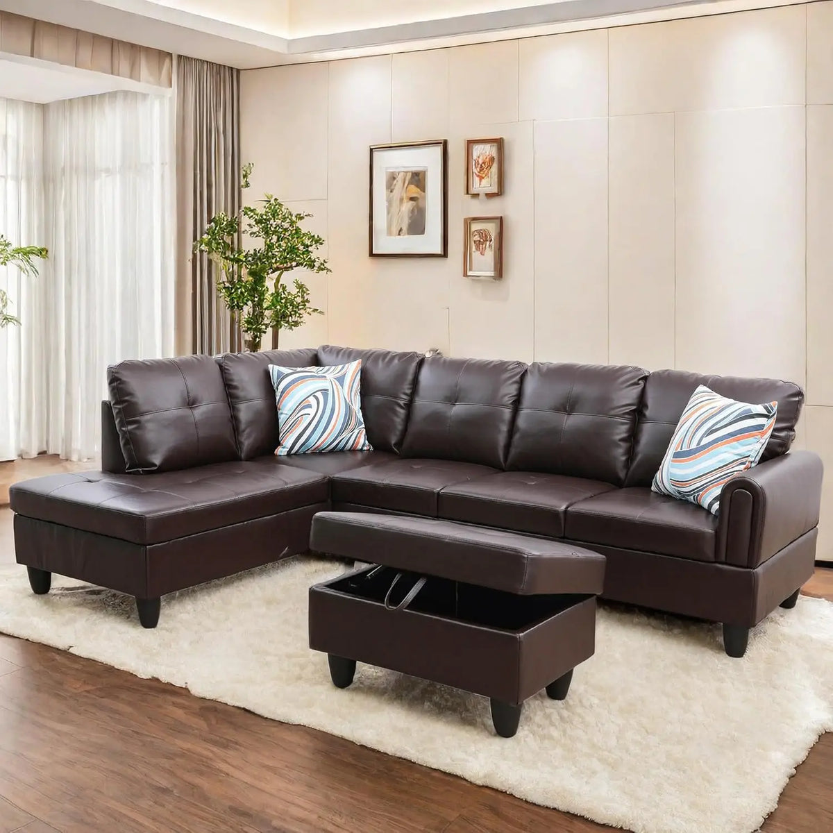 L Shaped Sofa with Ottoman Modern Sectional Couches for Living Room, Bedroom, Office, Grey-Belt Cup Holder  home furniture