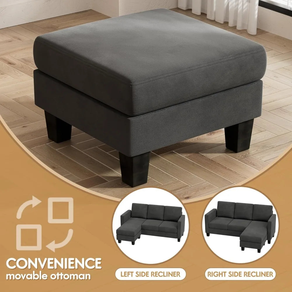 Convertible segmented sofa, 3-seater L-shaped linen sofa Ottoman small sofa, suitable for small apartments and living rooms