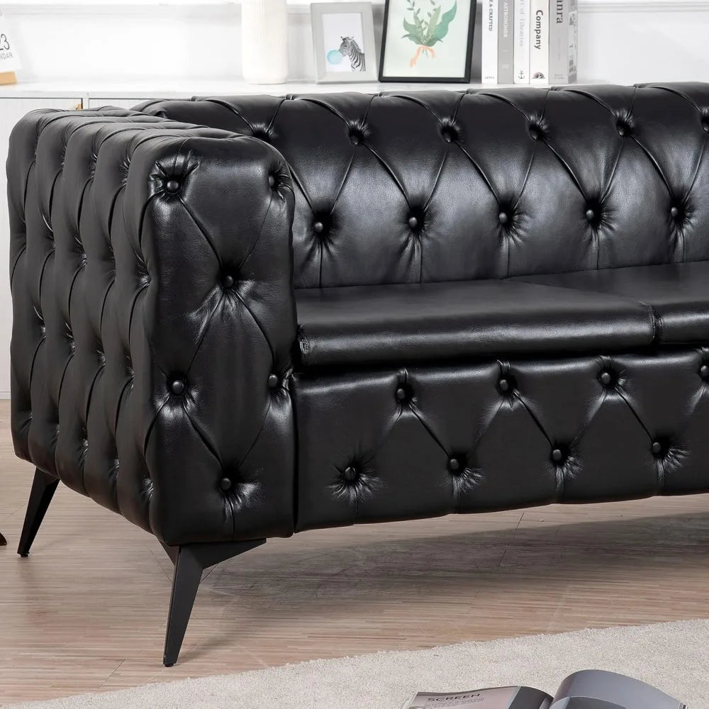 Tufted Sofa, Leather Couch Accent Upholstered 3 Seater Button Sofa with Tufted Back for Living Room Bedroom Furniture, sofas