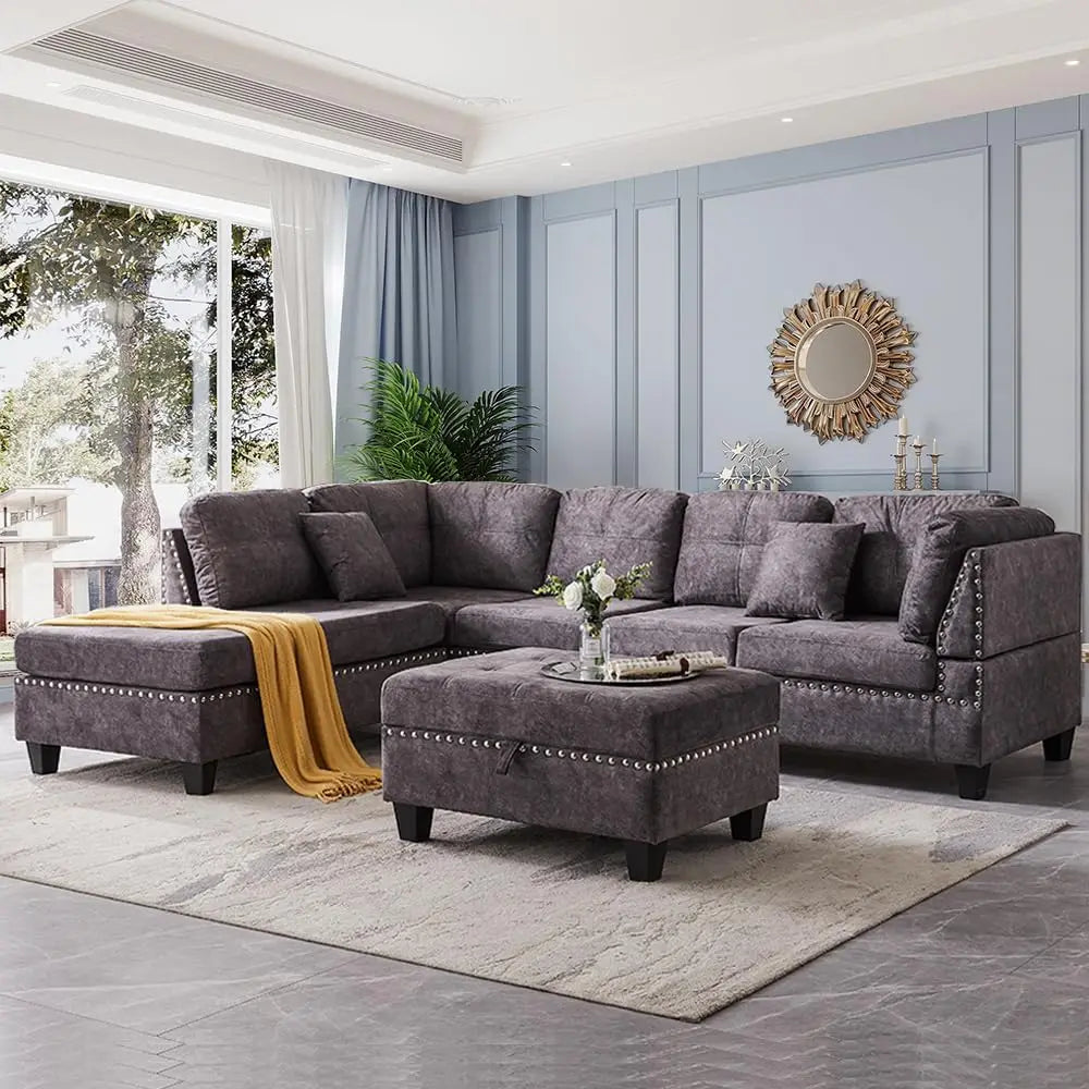 Sofa, Modern Linen Sofas Couches for Living Room Furniture Set, L-Shaped Modular Couch Upholstered Sectional, Living Room Sofa