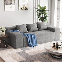 3-Seater Sofa, Hybrid Sofa in a Box, No Assembly Required, Comfy Sofa Couch with 3 Matching Pillows, Cat-Scratch Resistan Linen