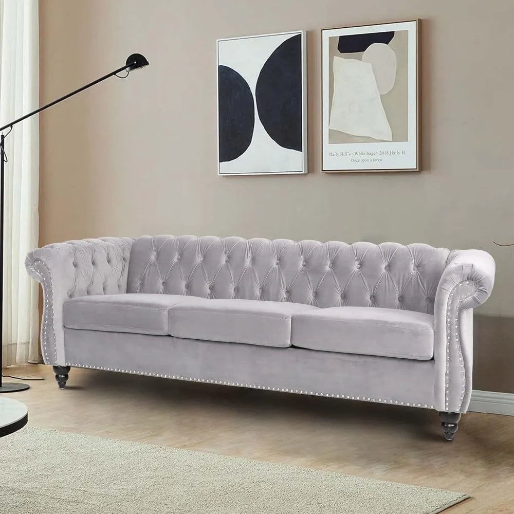 Large Sofa, Velvet Sofa Three-seat Sofa Classic Tufted Chesterfield Settee Sofa Modern 3 Seater Couch Furniture Tufted Back