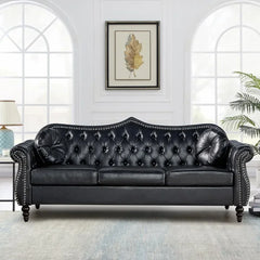 82" Three Seater Sofa, Chesterfield Sofa, Mid-Century Modern PU Upholstered Sofa, Deep Button Tufted Living Room Sofa