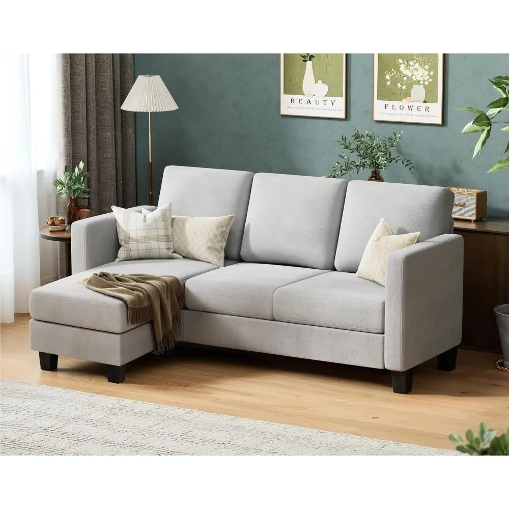 Convertible segmented sofa, 3-seater L-shaped linen sofa Ottoman small sofa, suitable for small apartments and living rooms