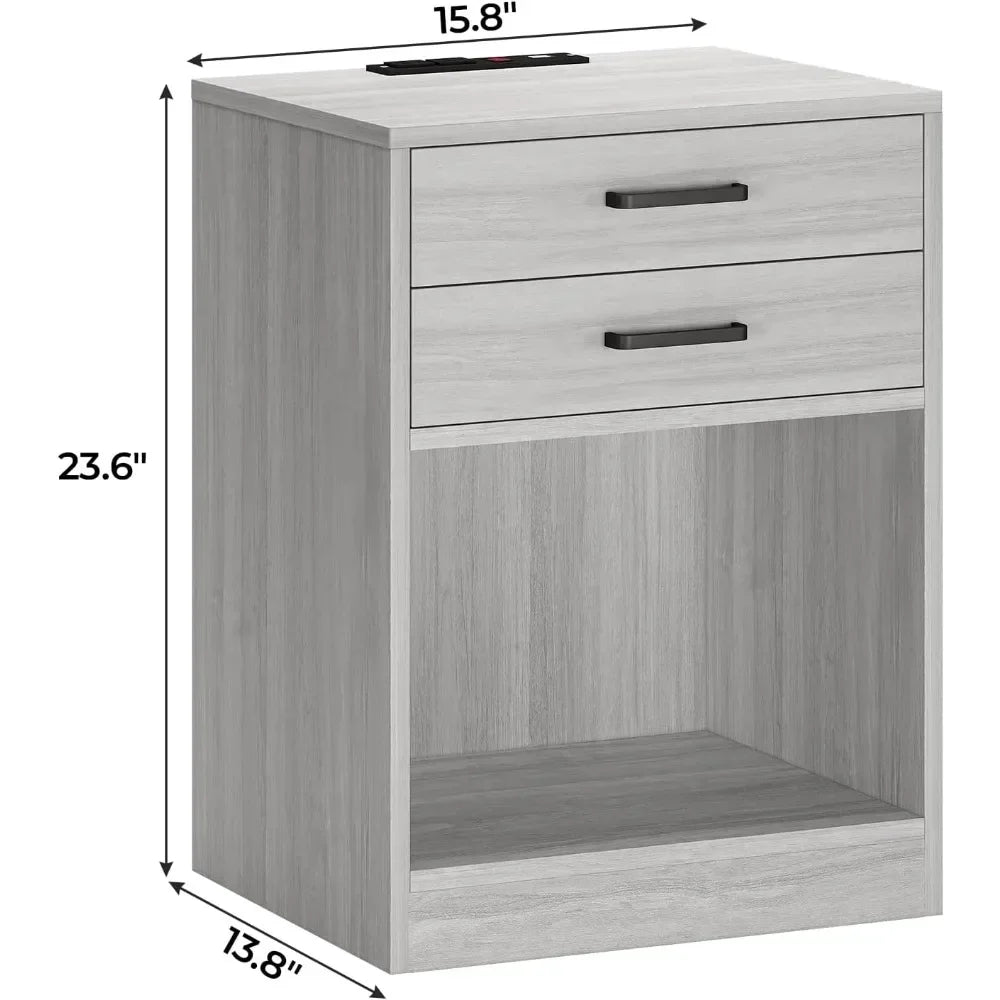 Bedside Table 2-piece Set with Charging Station and Drawers for Bedroom, Bedside Table