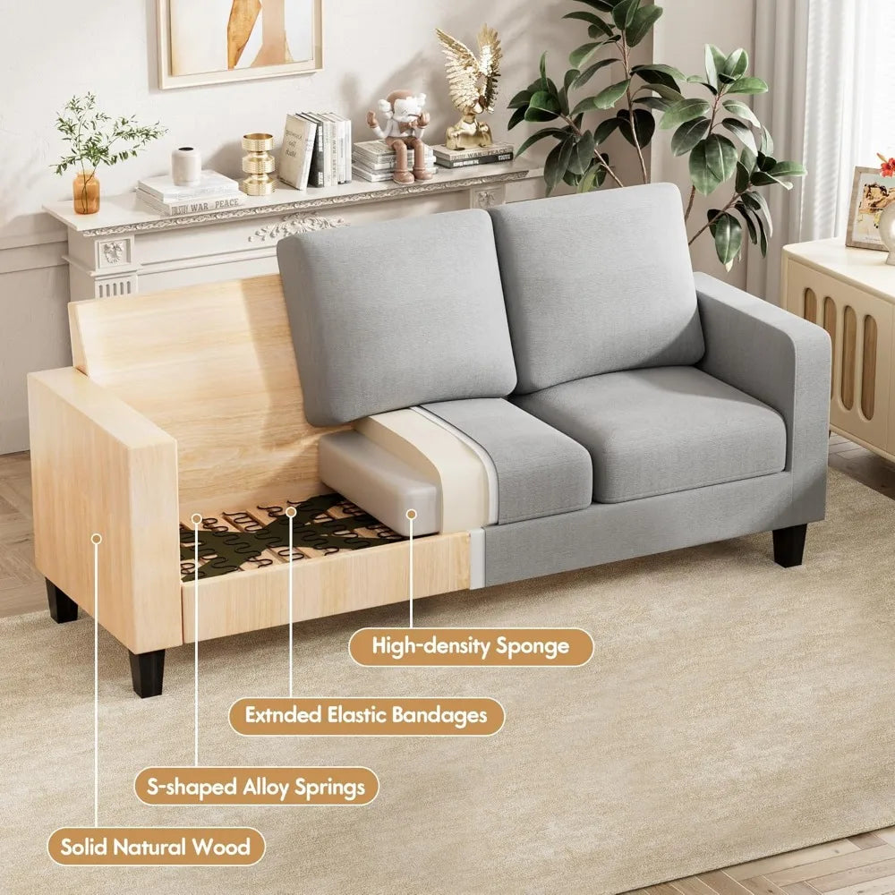 Convertible segmented sofa, 3-seater L-shaped linen sofa Ottoman small sofa, suitable for small apartments and living rooms