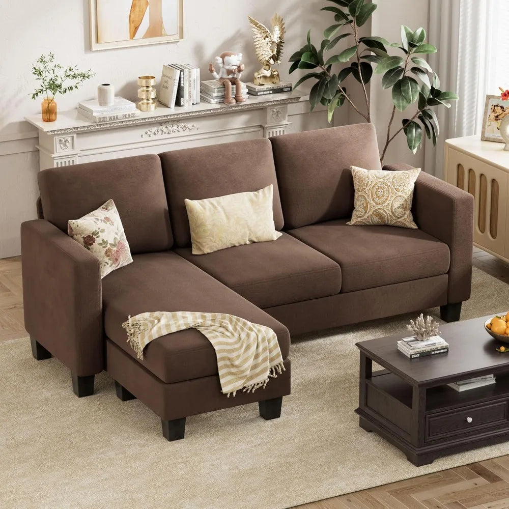 Convertible segmented sofa, 3-seater L-shaped linen sofa Ottoman small sofa, suitable for small apartments and living rooms