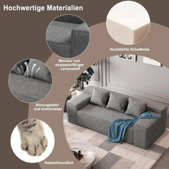 3-Seater Sofa, Hybrid Sofa in a Box, No Assembly Required, Comfy Sofa Couch with 3 Matching Pillows, Cat-Scratch Resistan Linen