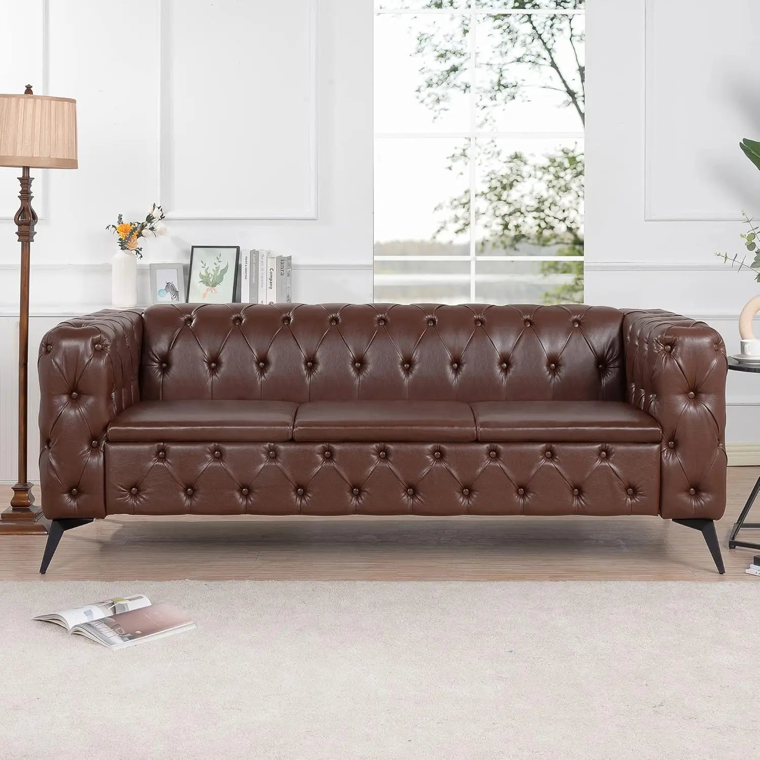 Tufted Sofa, Leather Couch Accent Upholstered 3 Seater Button Sofa with Tufted Back for Living Room Bedroom Furniture, sofas