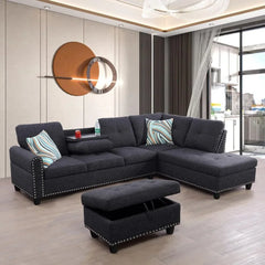 Sofa, Modern Linen Sofas Couches for Living Room Furniture Set, L-Shaped Modular Couch Upholstered Sectional, Living Room Sofa