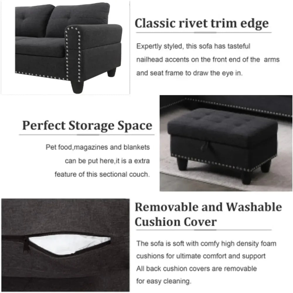 Sofa, Modern Linen Sofas Couches for Living Room Furniture Set, L-Shaped Modular Couch Upholstered Sectional, Living Room Sofa