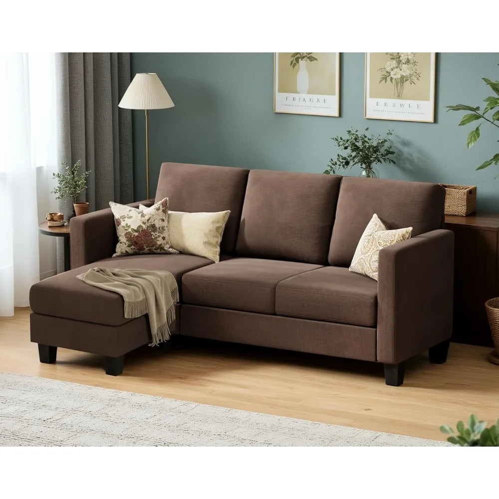 Convertible segmented sofa, 3-seater L-shaped linen sofa Ottoman small sofa, suitable for small apartments and living rooms