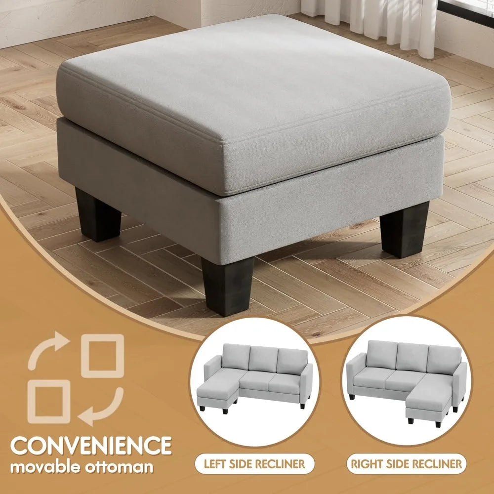 Convertible segmented sofa, 3-seater L-shaped linen sofa Ottoman small sofa, suitable for small apartments and living rooms