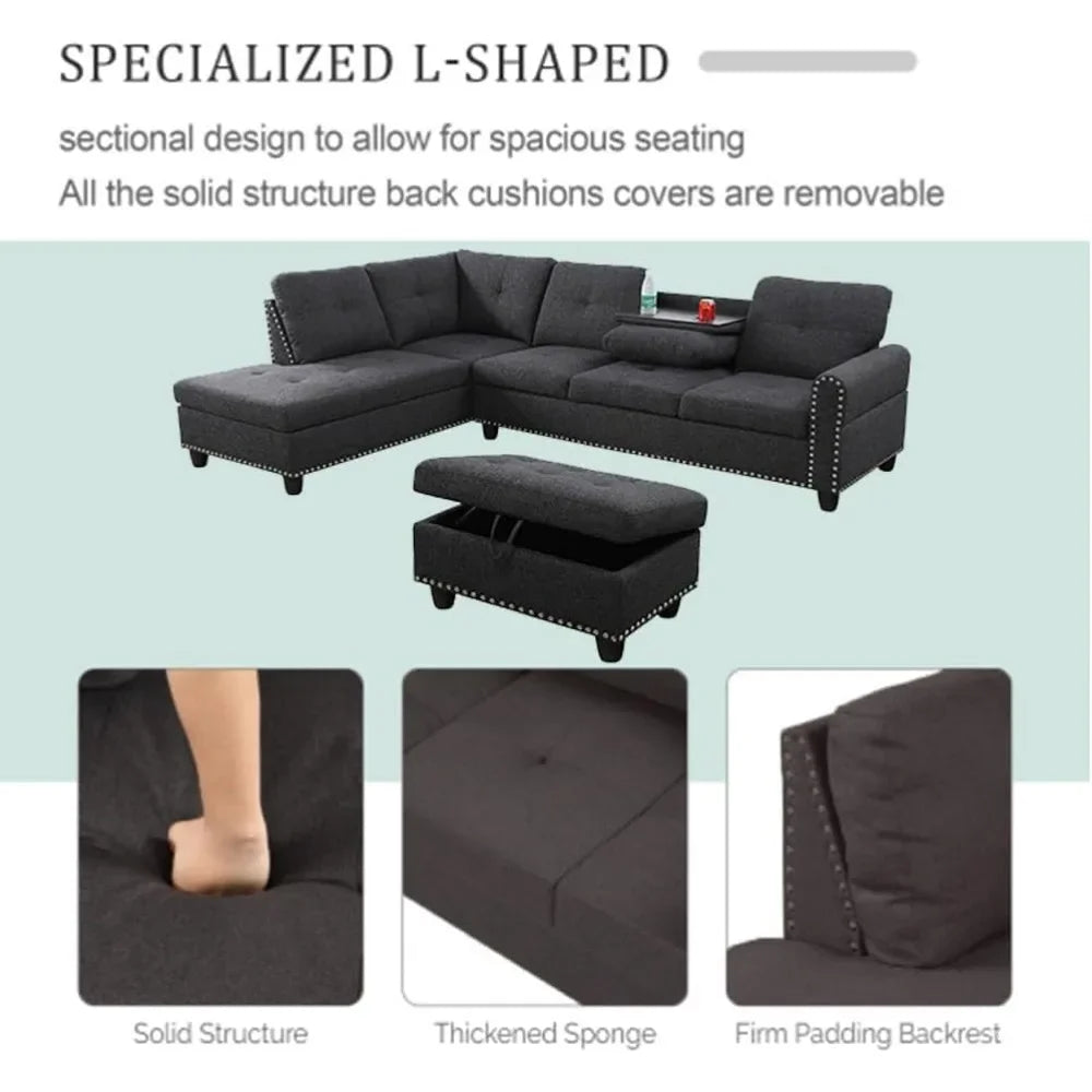 Sofa, Modern Linen Sofas Couches for Living Room Furniture Set, L-Shaped Modular Couch Upholstered Sectional, Living Room Sofa