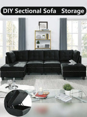 U-Shape Sectional  Comfortable Cushion Sofa DIY Sofa Combination, Includes Two Single Chair, Two Corner And Two Ottoman For