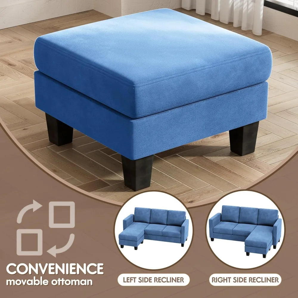 Convertible segmented sofa, 3-seater L-shaped linen sofa Ottoman small sofa, suitable for small apartments and living rooms