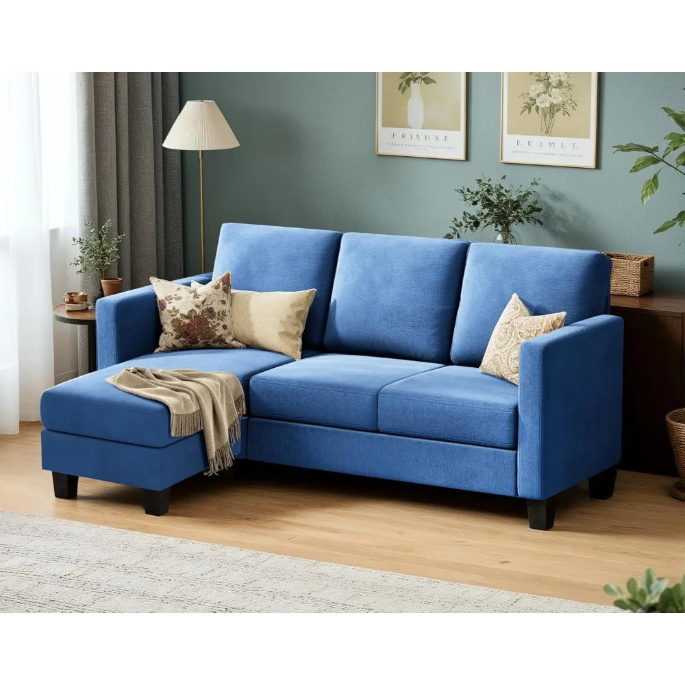 Convertible segmented sofa, 3-seater L-shaped linen sofa Ottoman small sofa, suitable for small apartments and living rooms